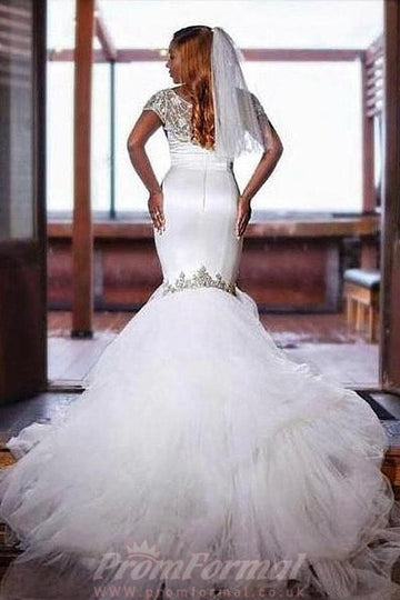 Luxury Lace Beading Long Tail Mermaid Plus Size Wedding dress for Black Women BWD036
