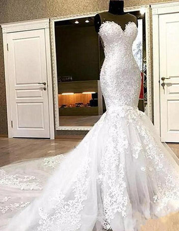 Sweetheart Plus Size Body-hugging Mermaid Lace Wedding Dress Sheer Neck BWD039