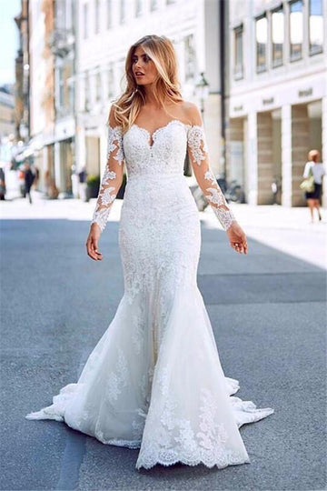 Long Sleeve Mermaid Lace City Street Wedding Dress Glasgow BWD050
