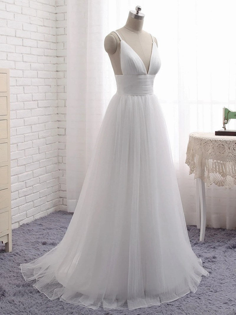 Simple A-line Flowy Romantic Tulle Boho Beach Wedding Dress Nottingham BWD059