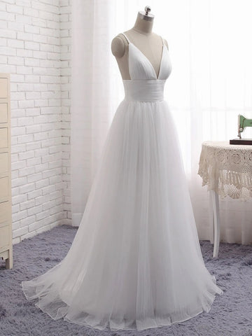 Simple A-line Flowy Romantic Tulle Boho Beach Wedding Dress Nottingham BWD059