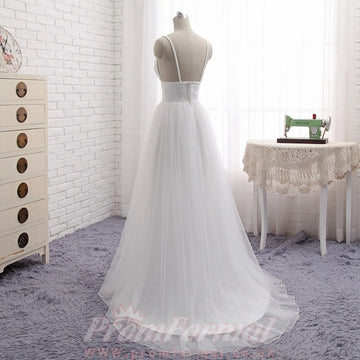 Simple A-line Flowy Romantic Tulle Boho Beach Wedding Dress Nottingham BWD059