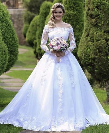 Elegant Long Sleeves Lace A Line Beaded Wedding Gown Sheffield BWD064