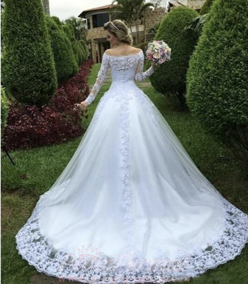 Elegant Long Sleeves Lace A Line Beaded Wedding Gown Sheffield BWD064