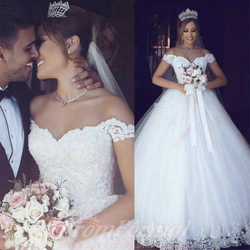 Off the Shoulder Princess Full Fuller Figure Ball Gown Wedding Dress BWD066