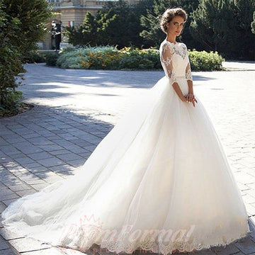 Modest Long Sleeve Tulle Country Lace Wedding Dresses Garden Wedding BWD067