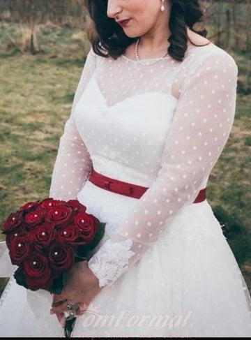 50s Fuller Figure Country Long Sleeve Rockabilly Tea Length Rockabilly Wedding Dress BWD070