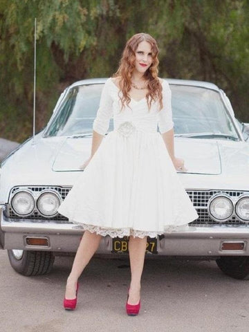Audrey Hepburn 3/4 Sleeves Rockabilly inspired 50s Short Wedding Dress BWD080