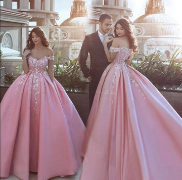 Ball Gown Pink Princess Wedding Dress With Lace Appliques BWD082