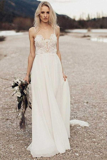 A Line Boho Beach Chiffon Flowy Spaghetti Straps Wedding Dress Liverpo A Line Boho Beach Chiffon Flowy Spaghetti Straps Wedding Dress Liverpo
