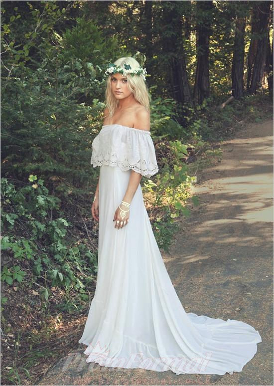 Off The Shoulder Satin Wedding Dress Outdoor Wedding BWD310