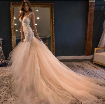 Charming Breathtaking Straps Mermaid Princess Lace Wedding Dress BWD098