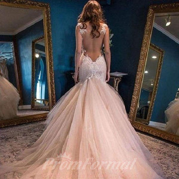 Charming Breathtaking Straps Mermaid Princess Lace Wedding Dress BWD098