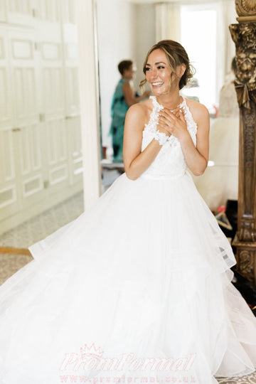 Ivory Halter Lace Crop Top Two Piece Wedding Dress BWD106