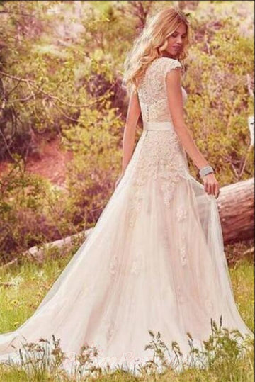 A Line Country Lace Wedding Dress with Long Trains Near Me BWD122