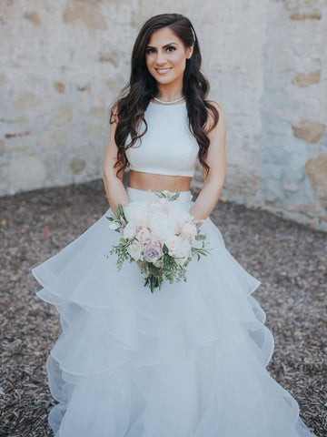 Sexy Crop Top Two Piece Ruffle Wedding Dress BWD194