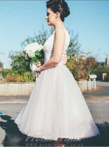 Plus Size Tea Length Vintage Barn 1960s Wedding Dress for Older Bride BWD136