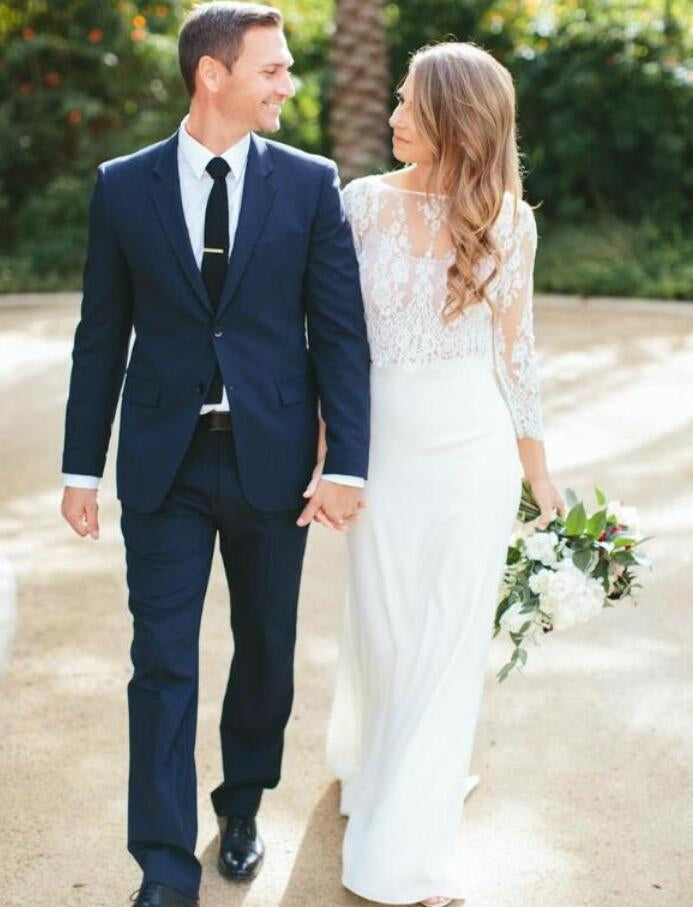 Flowy Boho Lace Two Piece Mermaid Long Sleeve Wedding Dress Outdoor Wedding BWD140