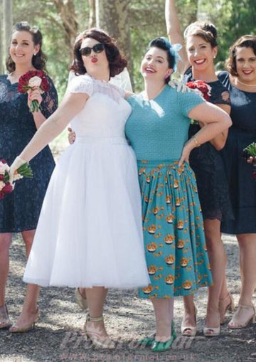 Plus Size Fuller Figure Rockabilly Tea Length 1950s Style Lace Wedding Dress BWD145