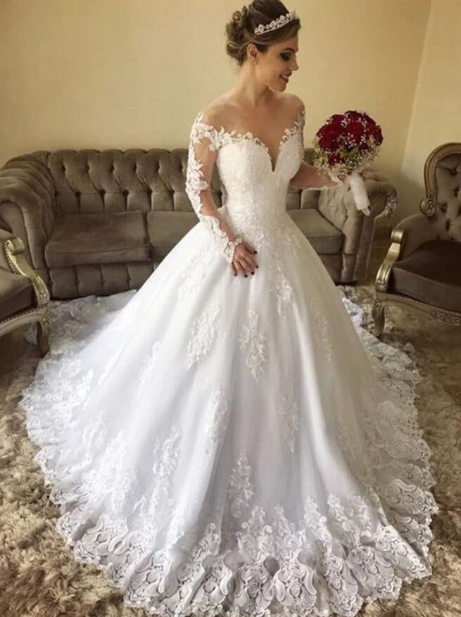 Ball Gown Off The Shoulder Long Sleeves Lace Wedding Dresses BWD146