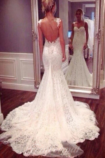 Straps Sexy Mermaid Trumpet Lace Wedding Dress Low Back BWD160