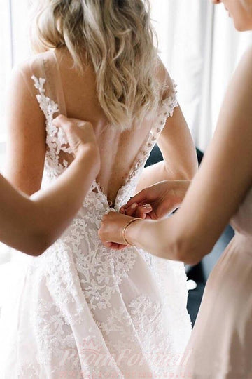 V-neck A line Floral Lace Wedding Dress Petite Small Bust BWD163