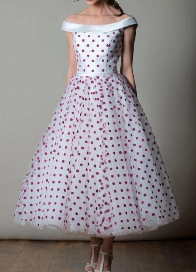 Tea Length Red Polka Dots Vintage Pin Up Rockabilly Wedding Dress BWD165