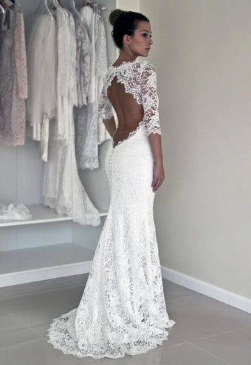 Lace Vintage Mermaid Open Back Wedding Dress BWD171