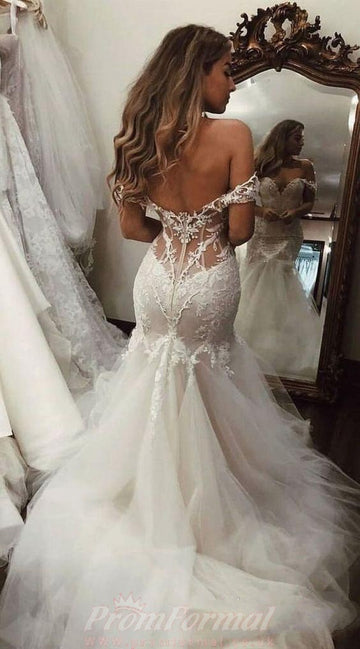 Lace Mermaid Sexy Off Shoulder Wedding Dress Curvy Brides BWD173