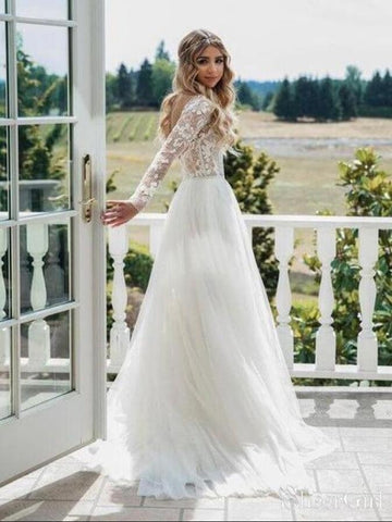 A Line Long Sleeve Lace Wedding Dress Outdoor Weddings BWD180