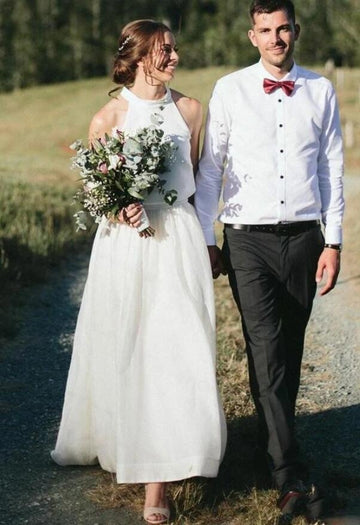 Halter Casual Country Two Piece Outdoor Wedding Dress BWD182