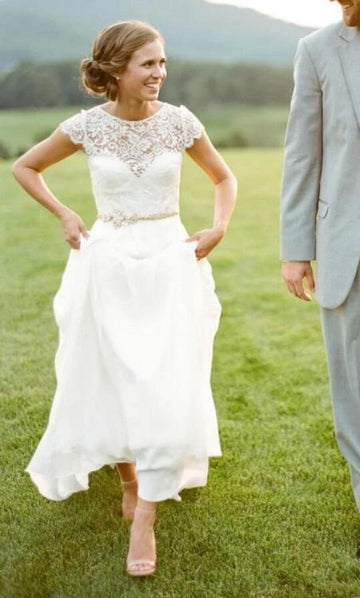 A Line Simple Country Cap Sleeve Garden Wedding Dress BWD192