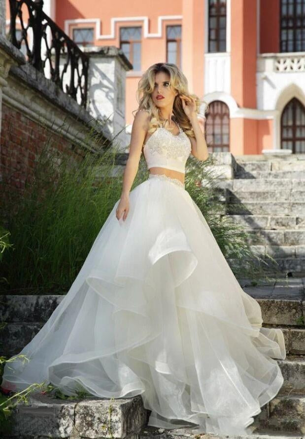 Sexy Crop Top Two Piece Ruffle Wedding Dress BWD194