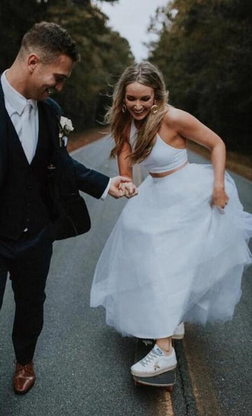 Casual Halter 2 Piece Country Outdoor Wedding Dress BWD195