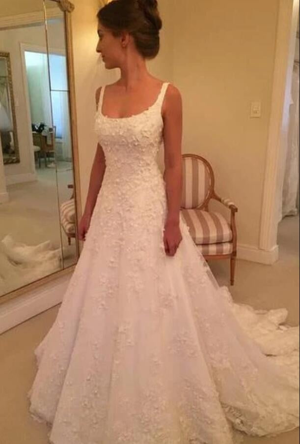 A line Scoop Neck Lace Petite Wedding Dress BWD202
