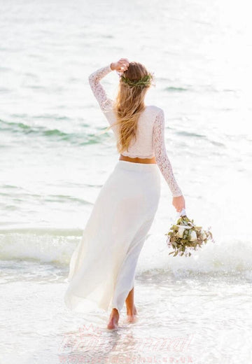Flowy Beach Lace Long Sleeve Two Piece Wedding Dress BWD209