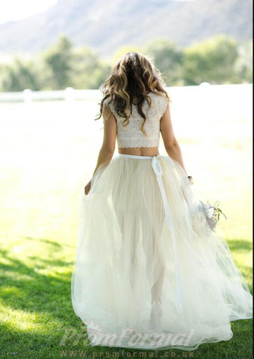 Rustic Flowy Lace Outdoor Two Piece Tulle Wedding Dress BWD212