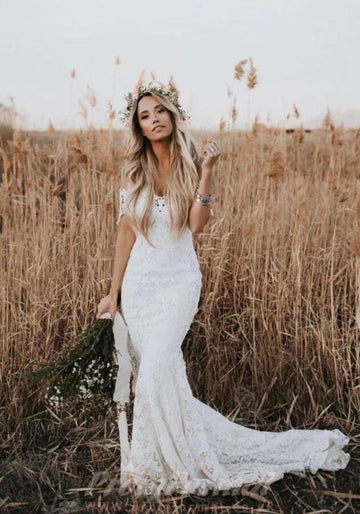 Mermaid  Rustic Off the Shoulder Lace Wedding Dress BWD213
