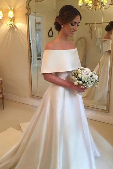 Simple Satin Wedding Dress Off The Shoulder Wedding Dress BWD220
