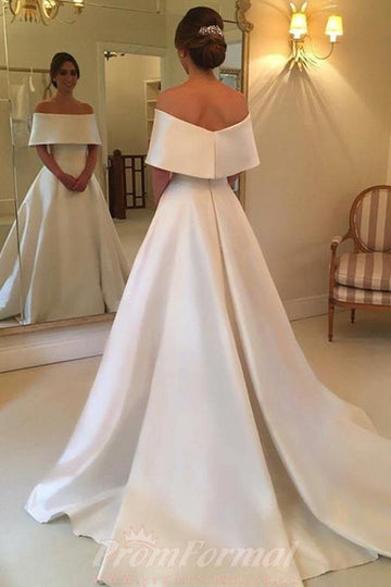 Simple Satin Wedding Dress Off The Shoulder Wedding Dress BWD220