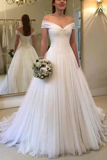 A Line Tulle Off Shoulder Bridal Gown BWD225