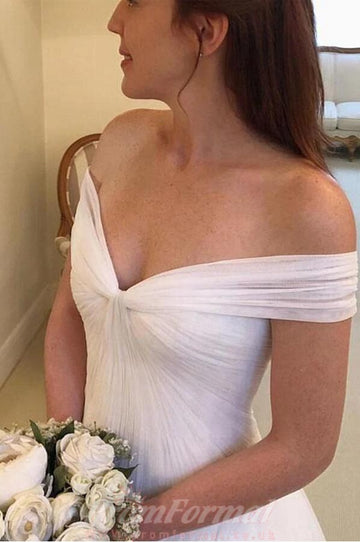 A Line Tulle Off Shoulder Bridal Gown BWD225