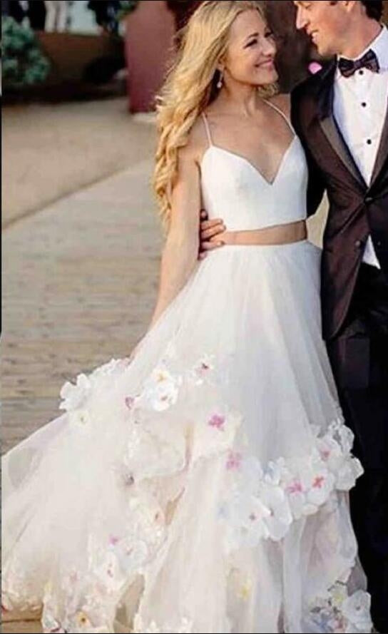 Two Piece Straps Wedding Dress with Handmade Flowers BWD226