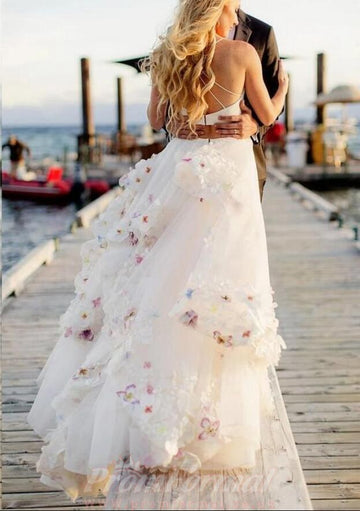 Two Piece Straps Wedding Dress with Handmade Flowers BWD226