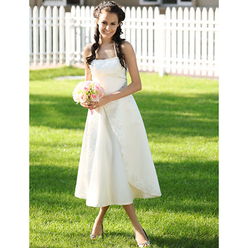 Country Halter Neck Spaghetti Strap Tea Length Rockabilly Wedding Dress BWD248