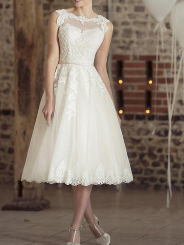 Rockabilly Tea Length Lace Vintage 50s Wedding Dress BWD249