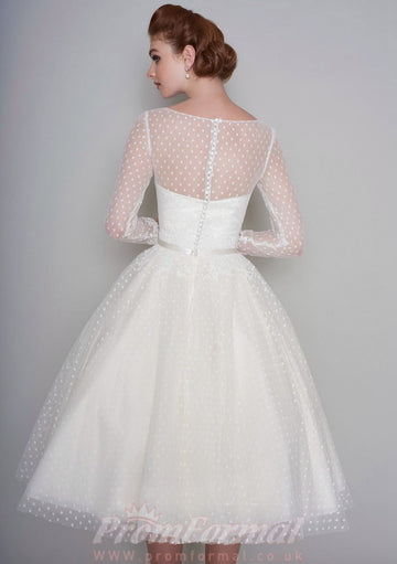 Rockabilly Long Sleeve Polka Dots 50s Wedding Dress BWD263