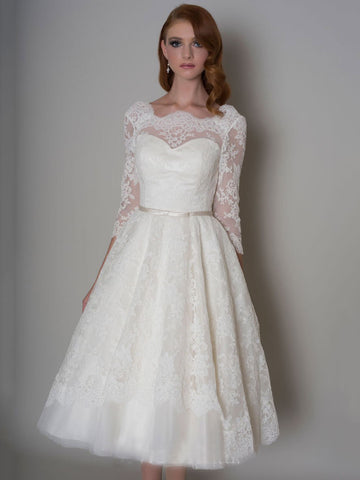 Lace Long Sleeve Rockabilly Wedding Dress BWD265