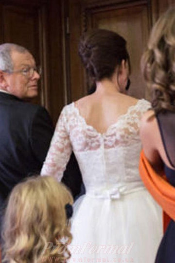 Half Sleeve Lace Tea Length Rockabilly Wedding Dress BWD272