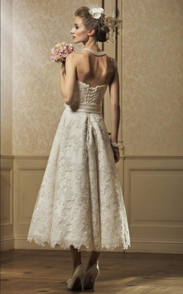 Lace Rockabilly Tea Length Classic Wedding Dress BWD283